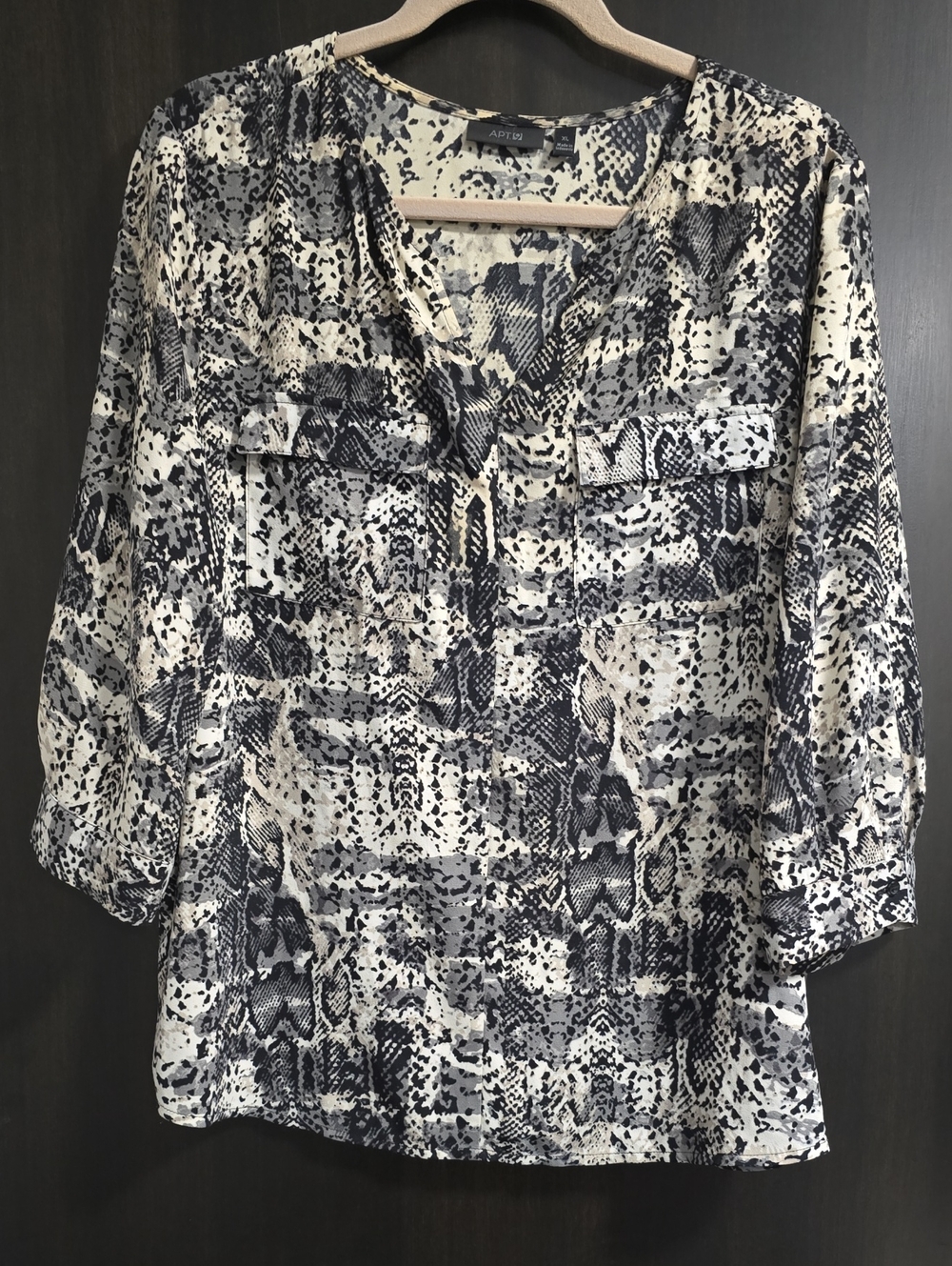Apt. 9 Black and White Snake Print V-Neck Blouse